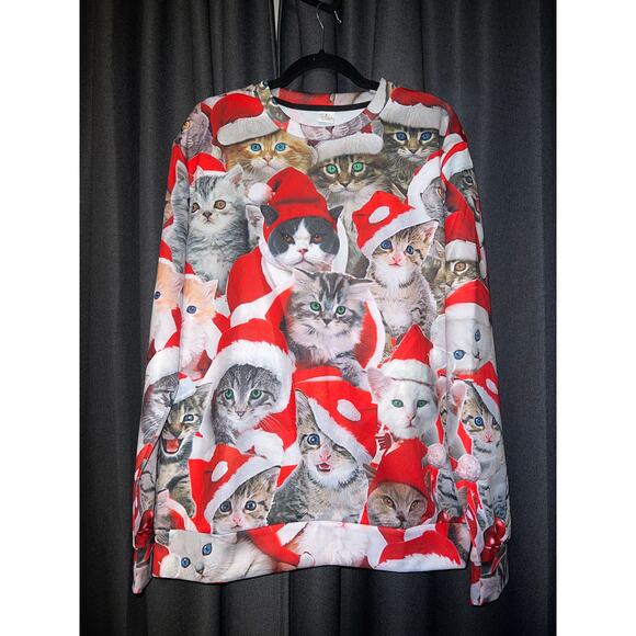 Ugly Christmas Sweater Xmas Sweatshirt Crewneck Size Large Cats - Picture 1 of 3